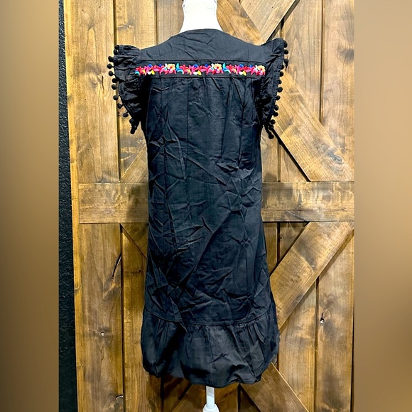 NWOT Black Multi-Color Embroidered Pom Sleeve Dress Sz M - Picture 16 of 16